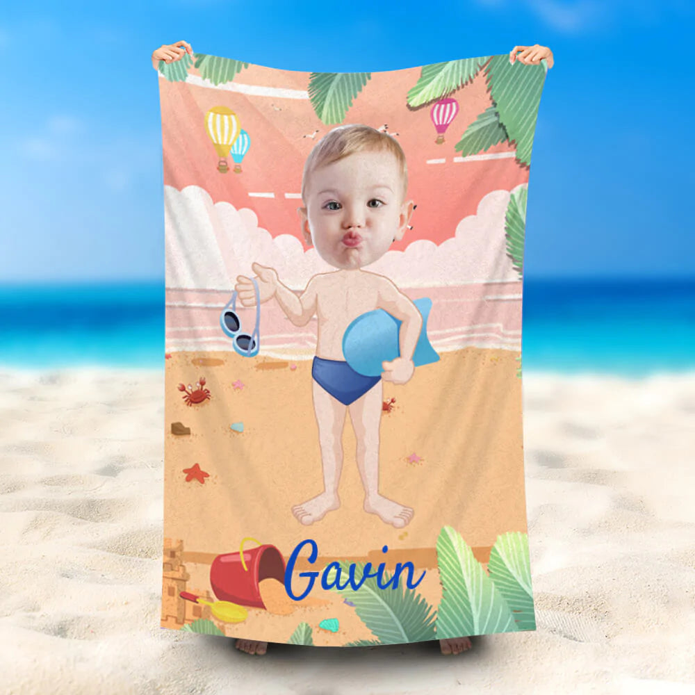 Lofaris Personalized Summer Beginner Swimmer Boy Beach Towel