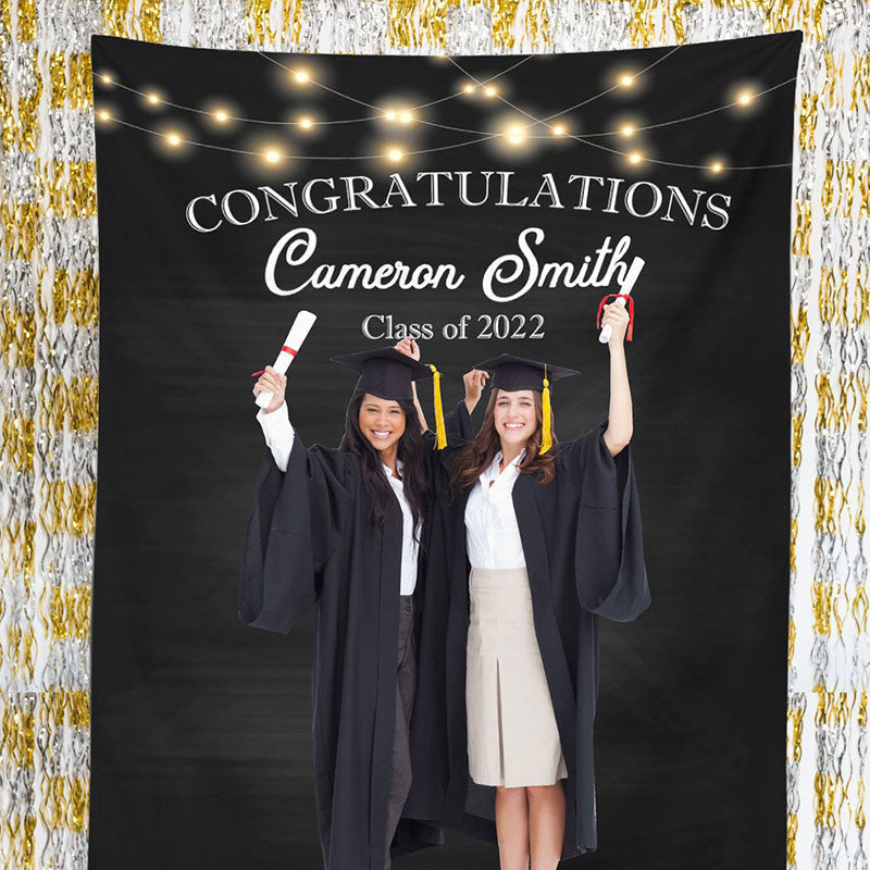Lofaris Personalized Twinkle Lights Graduation Backdrop Decor