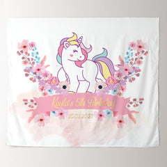 Lofaris Personalized Unicorn And Flower Birthday Backdrop Banner