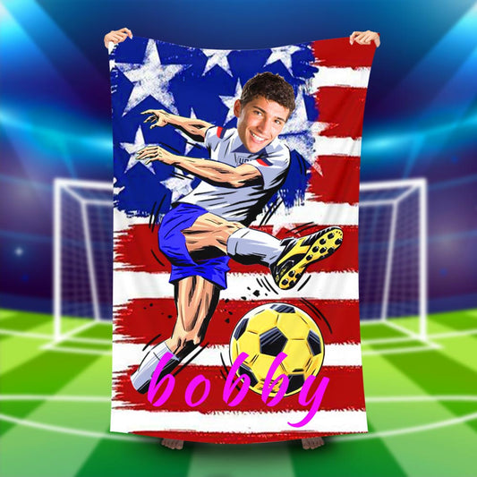 Lofaris Personalized Us Flag Football Summer Beach Towel