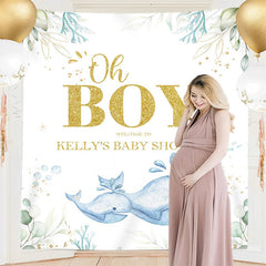 Lofaris Personalized Whale Leaves Boy Baby Shower Backdrop