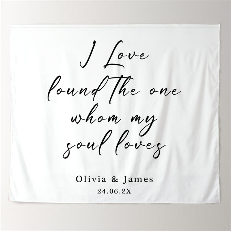 Lofaris Personalized Whom My Soul Loves White Wedding Backdrop