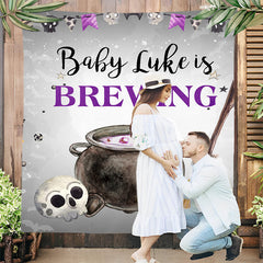 Lofaris Personalized Witch Theme Grey Baby Shower Backdrop