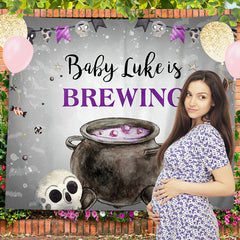 Lofaris Personalized Witch Theme Grey Baby Shower Backdrop