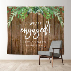 Lofaris Personalized Wood And Leaves Rustic Wedding Backdrop