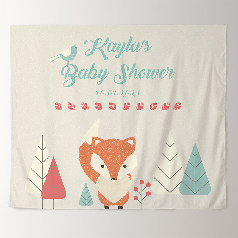 Lofaris Personalized Woodland Baby Shower Backdrop with Animals