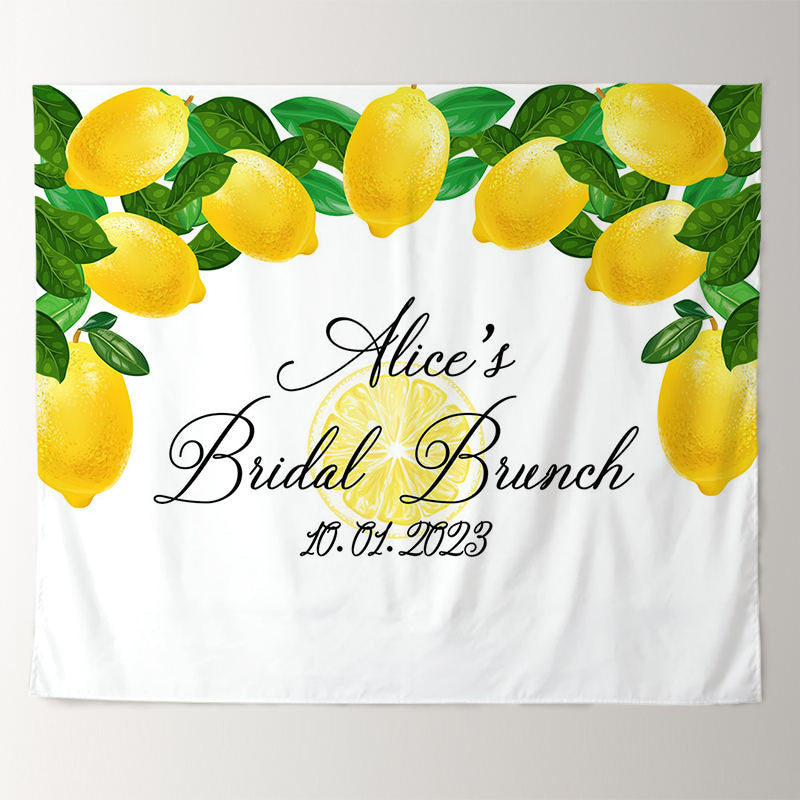 Lofaris Personalized Yellow Lemon Sign Bridal Shower Backdrop