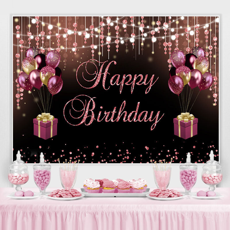 Lofaris Pink And Black Ballon Glitter Bokeh Birthday Backdrop