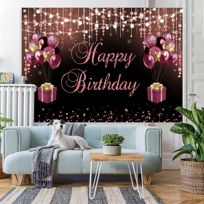 Lofaris Pink And Black Ballon Glitter Bokeh Birthday Backdrop