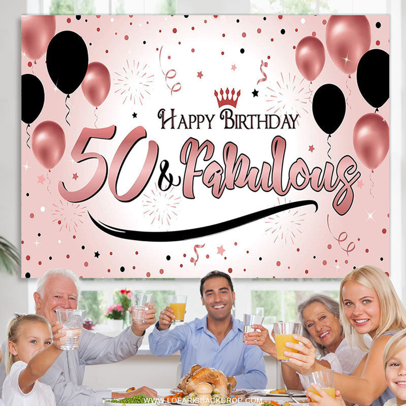Lofaris Pink And Black Balloons 50th Happy Birthday Backdrop