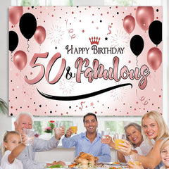Lofaris Pink And Black Balloons 50th Happy Birthday Backdrop