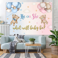 Lofaris Pink And Blue Bears Balloon Gender Reveal Backdrop