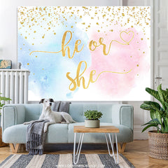 Lofaris Pink And Blue Gold Glitter She Or He Baby Shower Backdrop