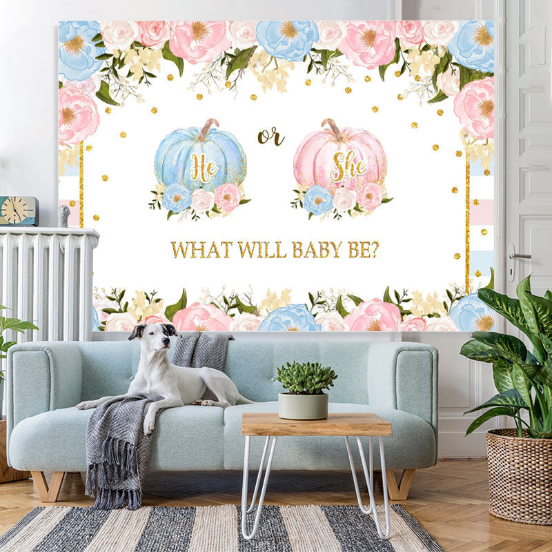 Lofaris Pink and Blue Pimpkins Floral Baby Shower Backdrop