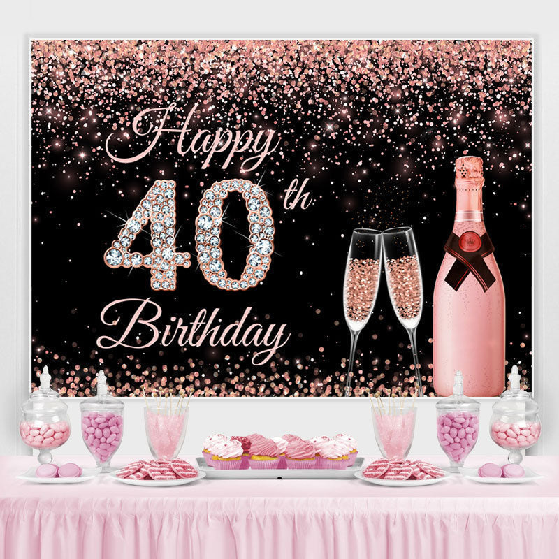 Lofaris Pink And Glitter Happy 40Th Birthday Backdrop For Woman