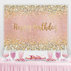 Lofaris Pink and Gold Dot Glitter Happy Birthday Backdrop