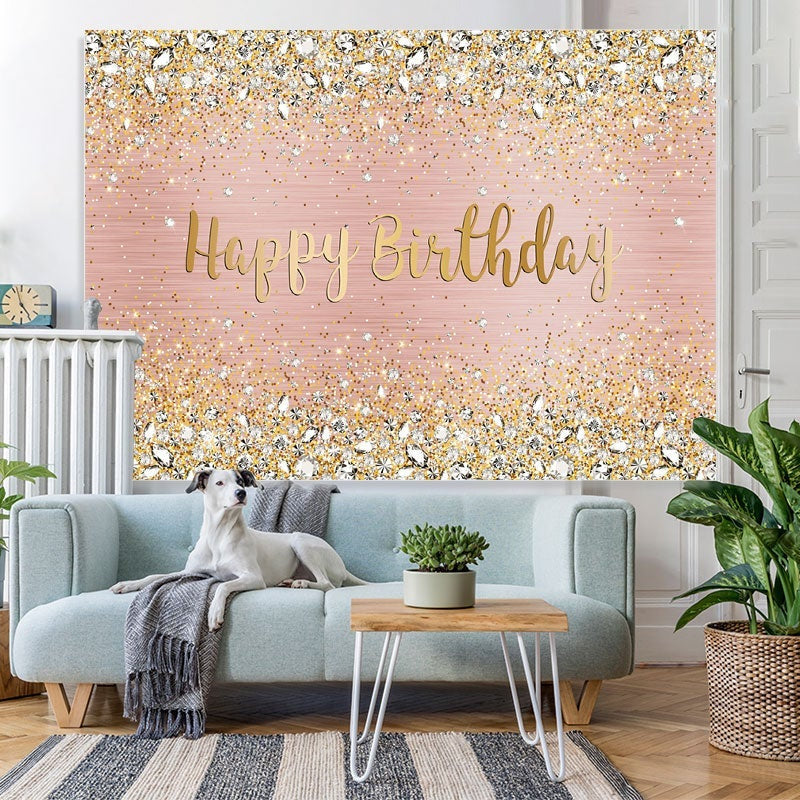 Lofaris Pink and Gold Dot Glitter Happy Birthday Backdrop