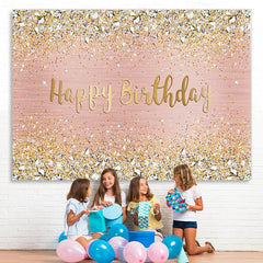 Lofaris Pink and Gold Dot Glitter Happy Birthday Backdrop