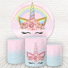 Lofaris Pink And Gold Glitter Round Birthday Party Backdorp Kit