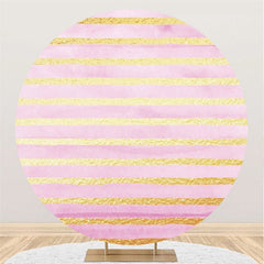 Lofaris Pink And Gold Stripes Round Birthday Party Backdrop