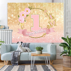 Lofaris Pink And Golden 1st Birthday Glitter Bokeh Backdrop