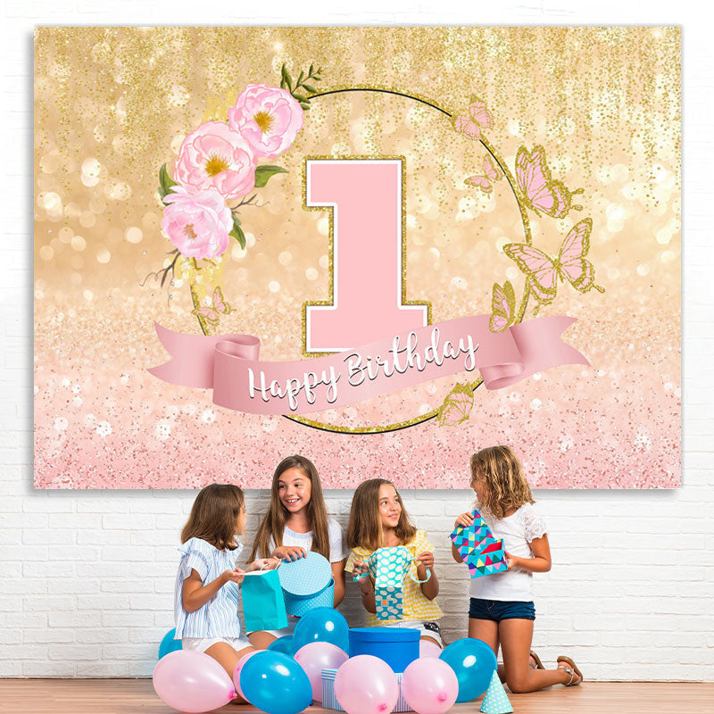 Lofaris Pink And Golden 1st Birthday Glitter Bokeh Backdrop