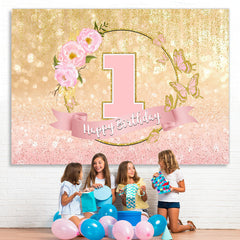 Lofaris Pink And Golden 1st Birthday Glitter Bokeh Backdrop