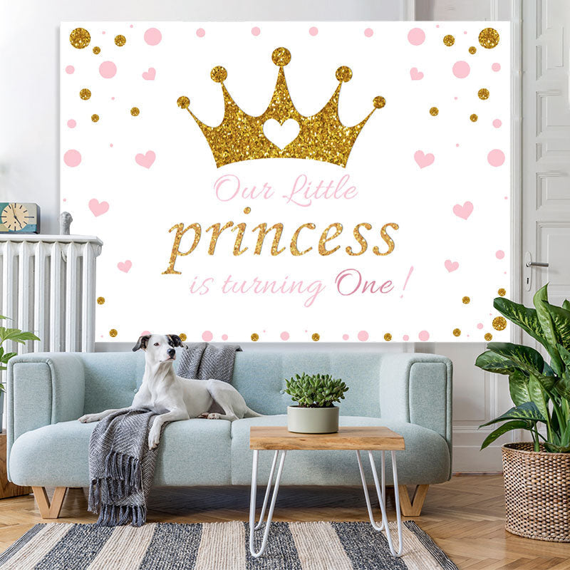 Lofaris Pink and Golden Crown Happy 1St Birthday for Princess