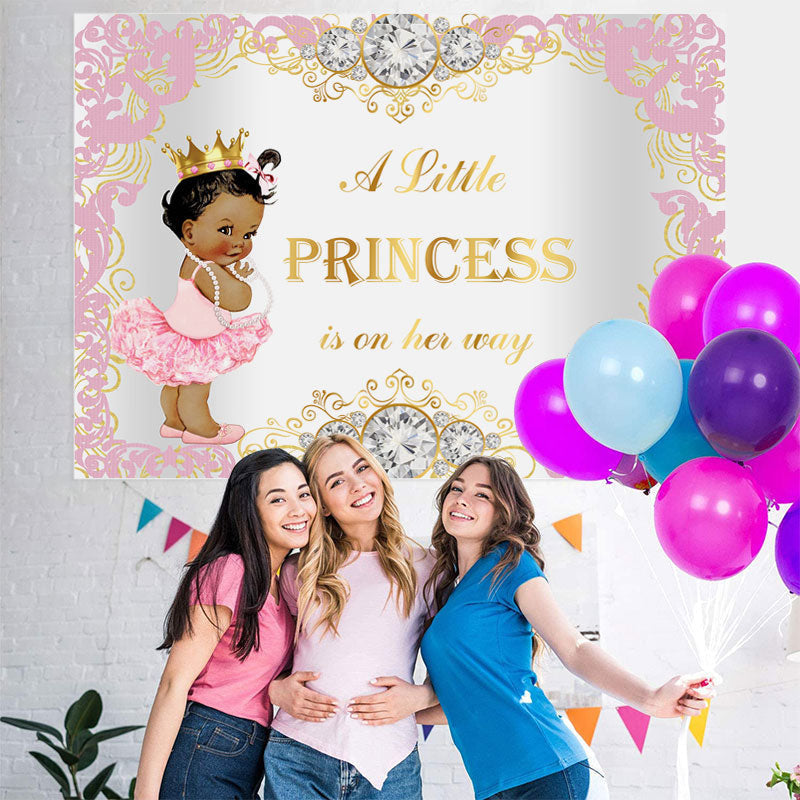 Lofaris Pink and Golden Diamond Princess Baby Shower Backdrop