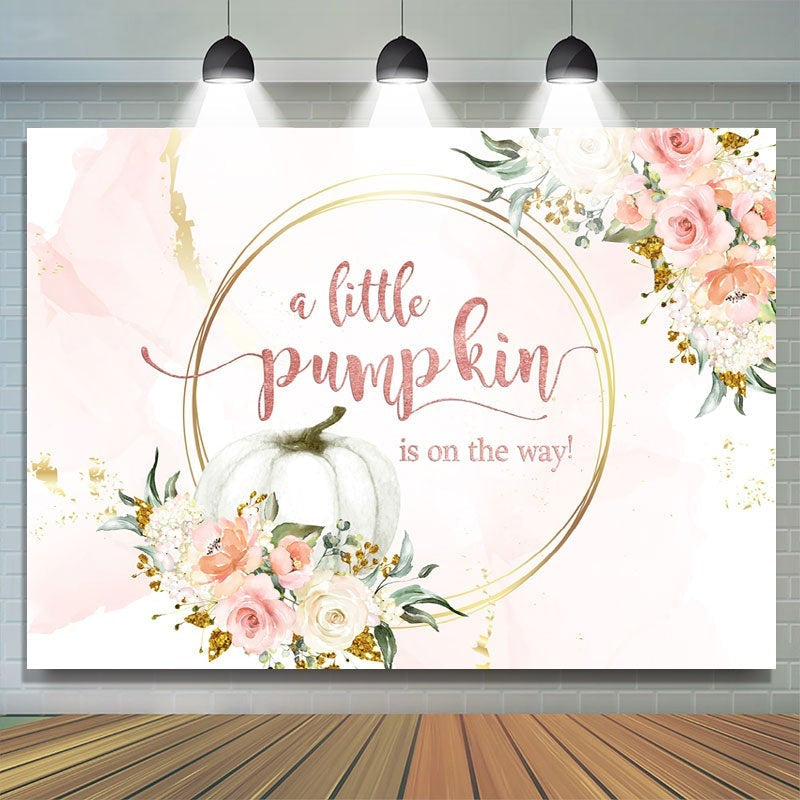 Lofaris Pink and golden floral pumpkin baby shower Backdrop