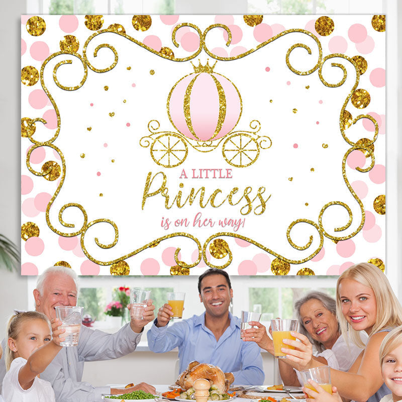 Lofaris Pink and Golden Pumpkin Princess Baby Shower Backdrop