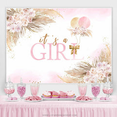 Lofaris Pink And Leaves Balloons Baby Shower Backdrop For Girl