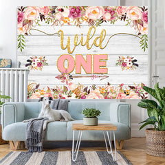 Lofaris Pink and Red Floral Wild One Wood 1St Birthday Backdorp