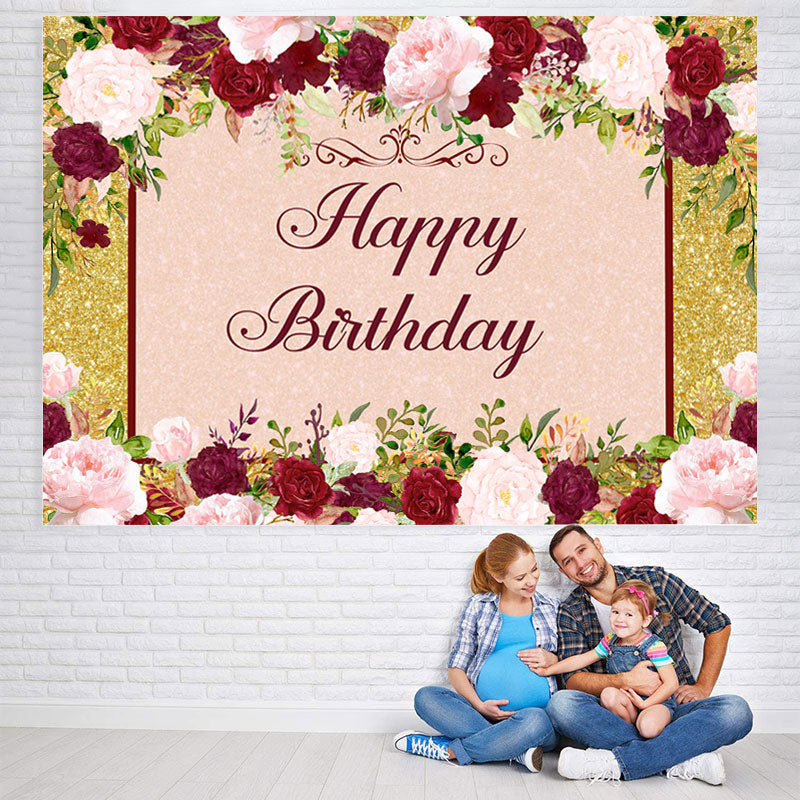 Lofaris Pink and Red Rose Happy Birthday Backdrop for Girl