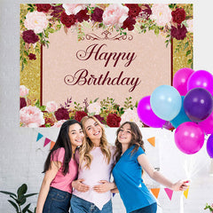 Lofaris Pink and Red Rose Happy Birthday Backdrop for Girl