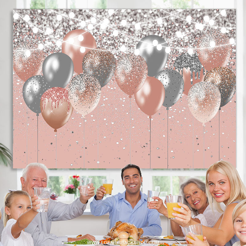 Lofaris Pink And Silver Bokeh Glitter Balloons Birthday Backdrop