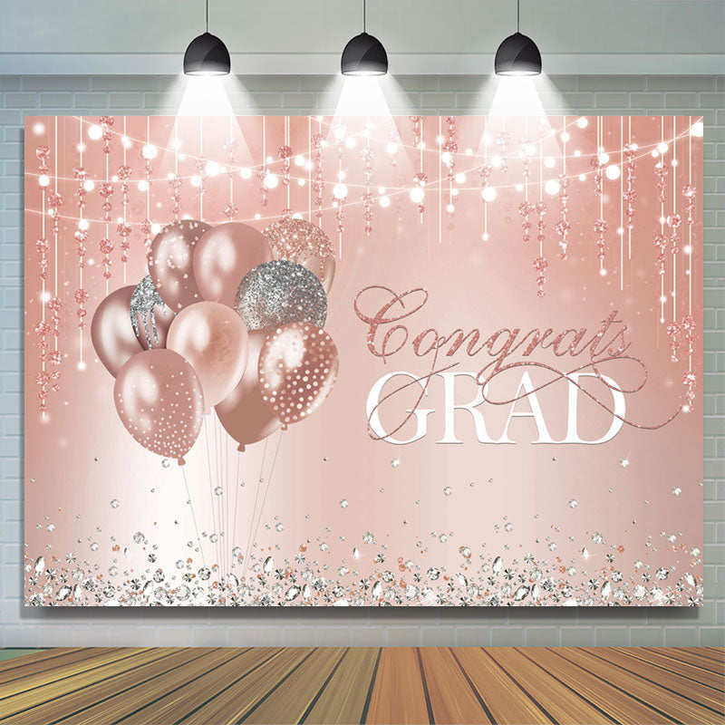 Lofaris Pink And Silver Diamond Ballons Congrats Grad Backdrop