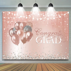 Lofaris Pink And Silver Diamond Ballons Congrats Grad Backdrop