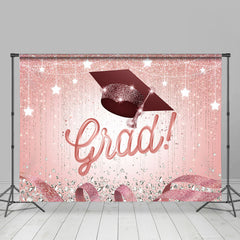 Lofaris Pink And Silver Glitter Star Happy Grad Party Backdrop
