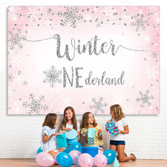 Lofaris Pink And Silver Snowflake Glitter Winter 1 Backdrop