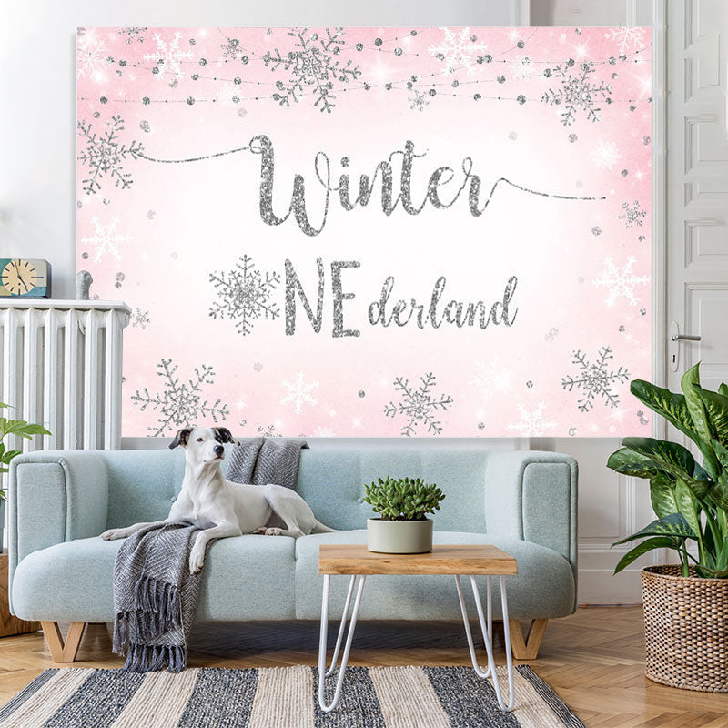 Lofaris Pink And Silver Snowflake Glitter Winter 1 Backdrop