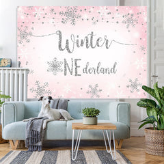 Lofaris Pink And Silver Snowflake Glitter Winter 1 Backdrop