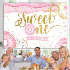 Lofaris Pink and White Donut Sweet on 1st Birthday Backdrop