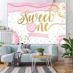 Lofaris Pink and White Donut Sweet on 1st Birthday Backdrop