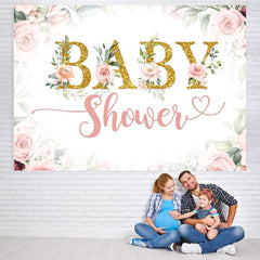 Lofaris Pink and white floral Baby shower Backdrop for girl