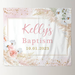 Lofaris Pink And White Floral Baptism Baby Shower Backdrop
