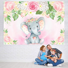 Lofaris Pink and White Floral Elephent Baby Shower Backdrop