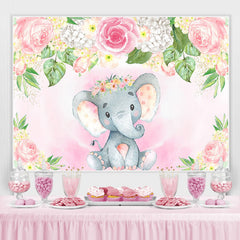 Lofaris Pink and White Floral Elephent Baby Shower Backdrop