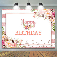 Lofaris Pink And White Floral Happy Birthday Backdrop For Girl