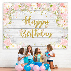 Lofaris Pink And White Floral Wood Birthday Backdrop For Girl